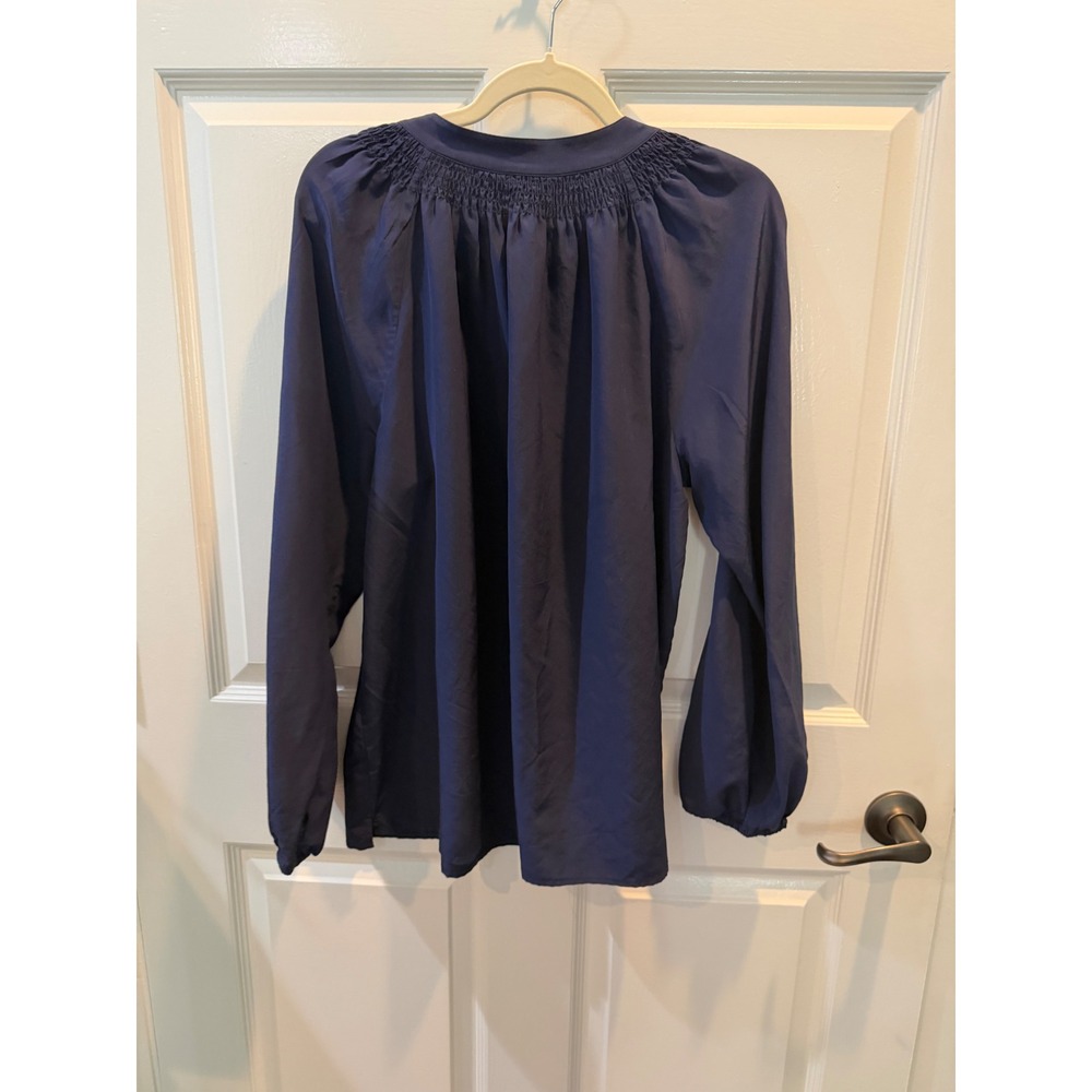 Lilly Pulitzer Navy Blue Smocked ELSA silk blend Blouse Navy XL - Picture 4 of 5